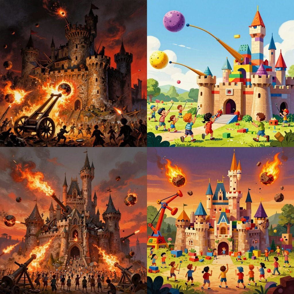 Kids Build Castle Under Siege by Flaming Boulders