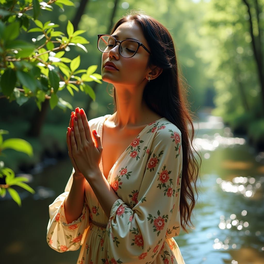 Woman Praying by Creek: Fantasy Concept Art