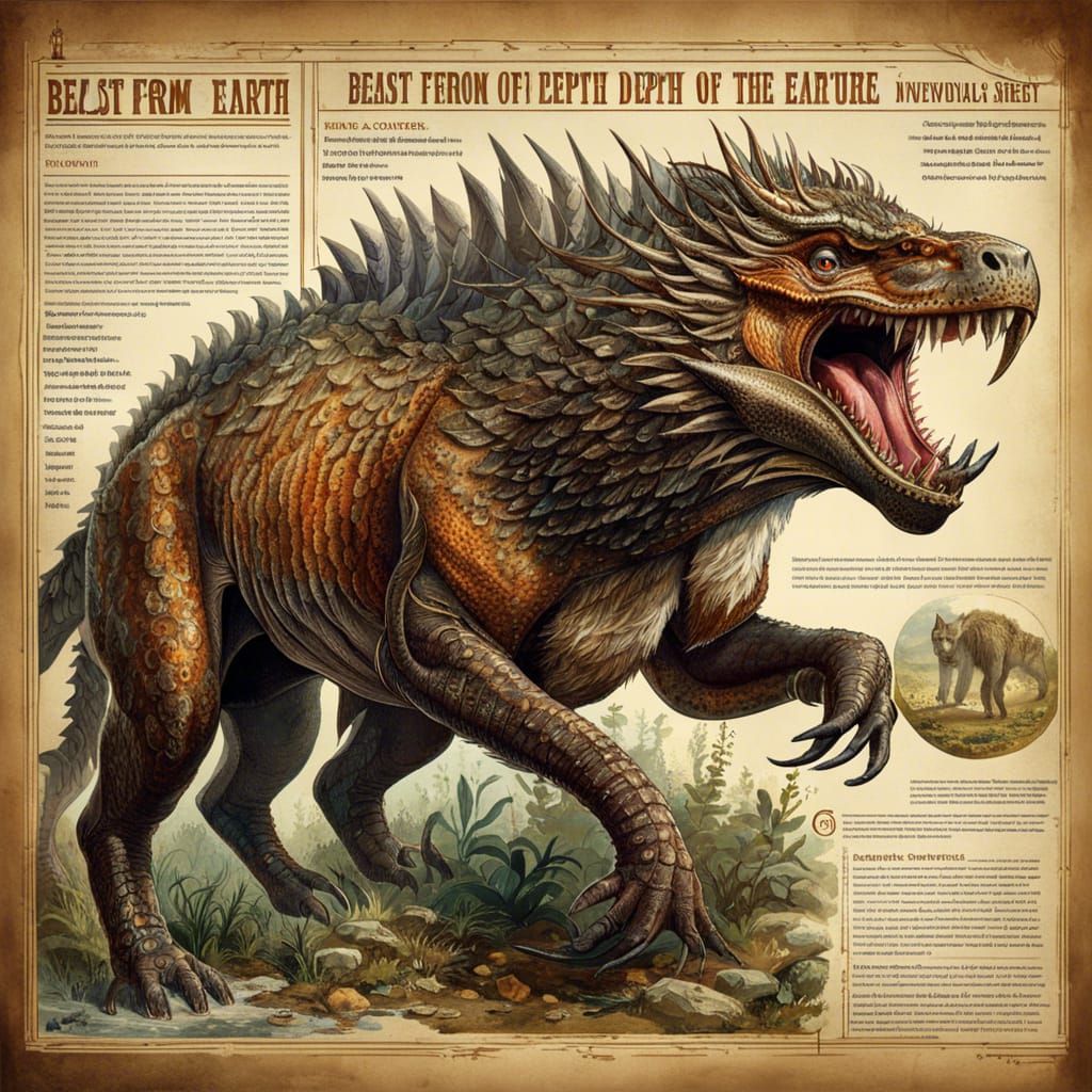 Prehistoric Fantasy Beast Roaming Freely: Detailed Illustrat...