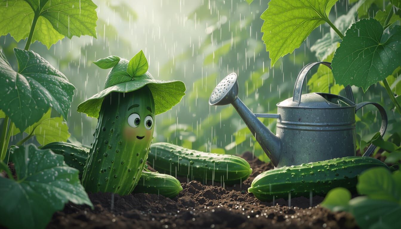 Curious Cucumbers Play Hide-and-Seek in Garden Rain