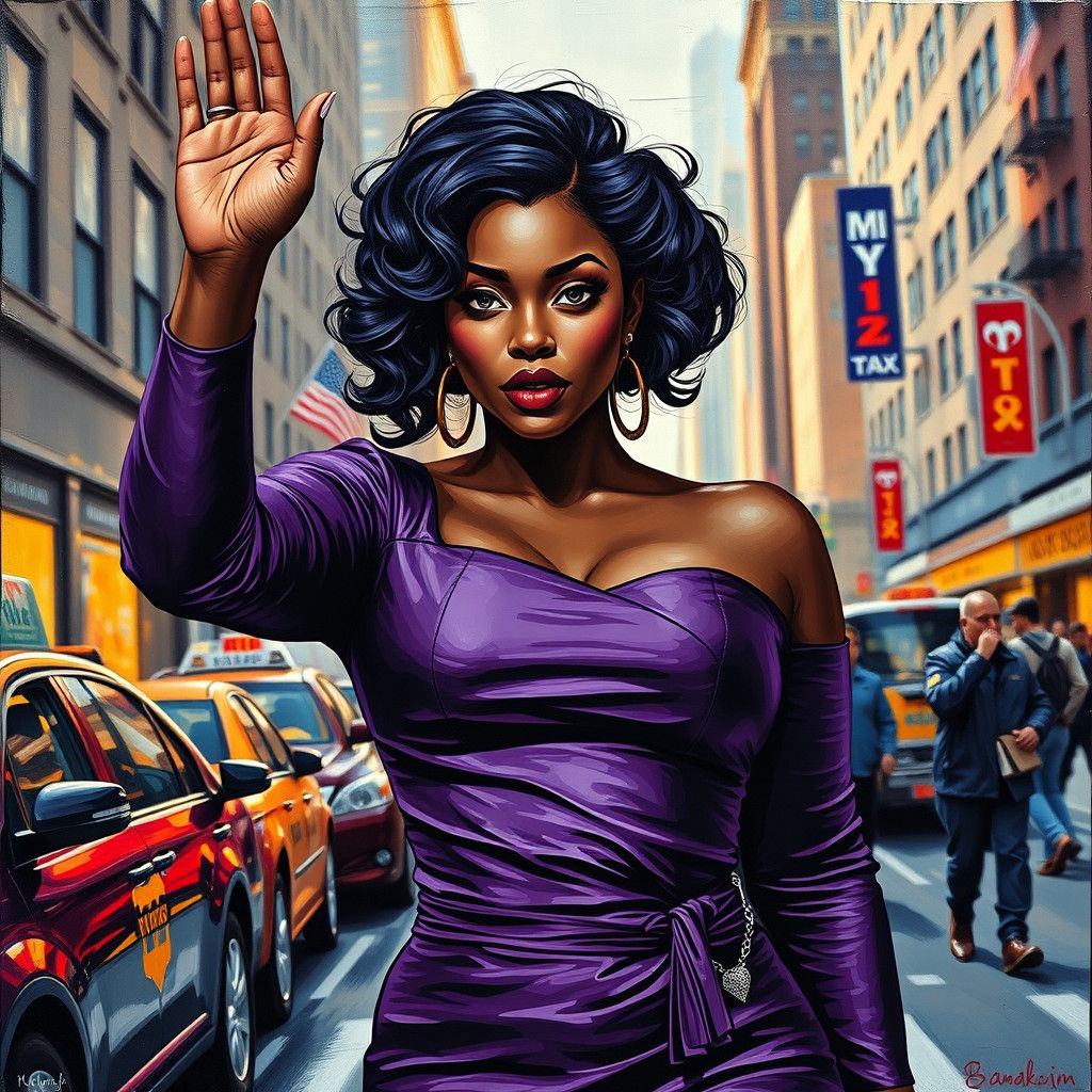 Voluptuous Vampire Hails Cab: Expressionist Painting