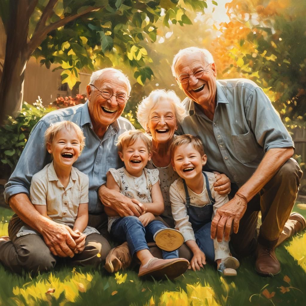 Cozy Family Portrait: Granddad and Grandkids Playing