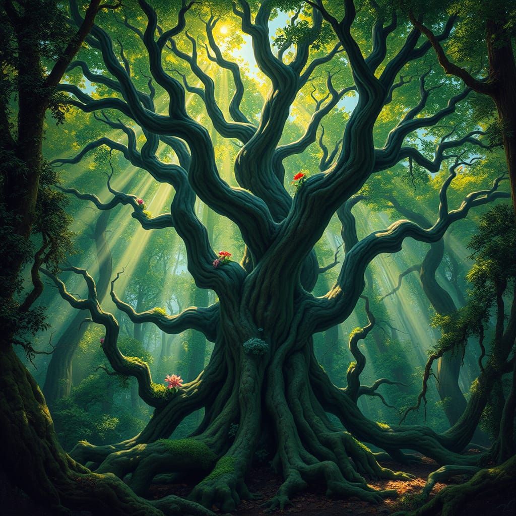 Ancient Realist Fantasy Forest in Emerald Hues