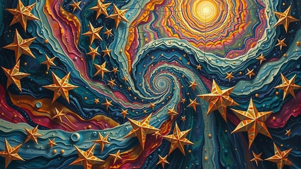 Surreal Iridescent Vortex in Starry Cosmos