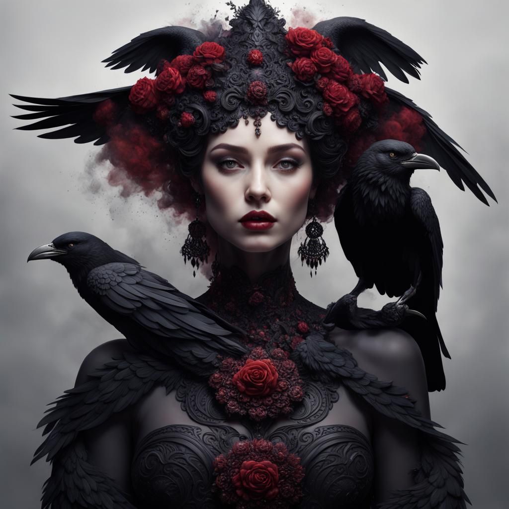 Goddess with Raven in Surreal Universe