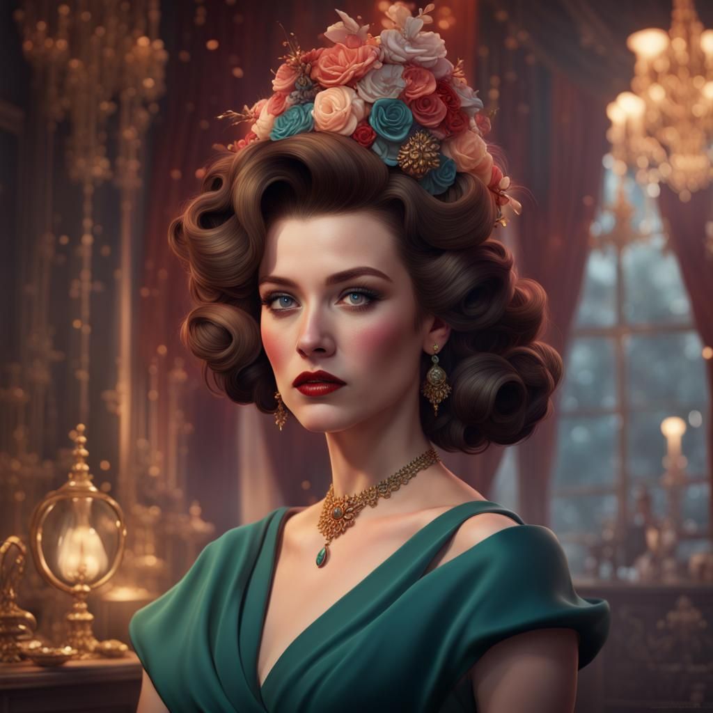 Beautiful 1950s Woman: Detailed Digital Portrait