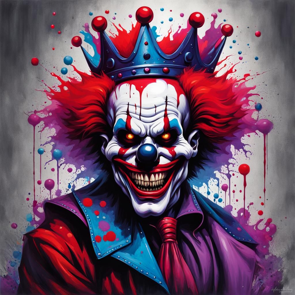 Sinister Clown with Skull Crown in Graffiti Art Style