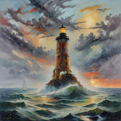 Lighthouse Beam Pierces Dramatic Rainstorm