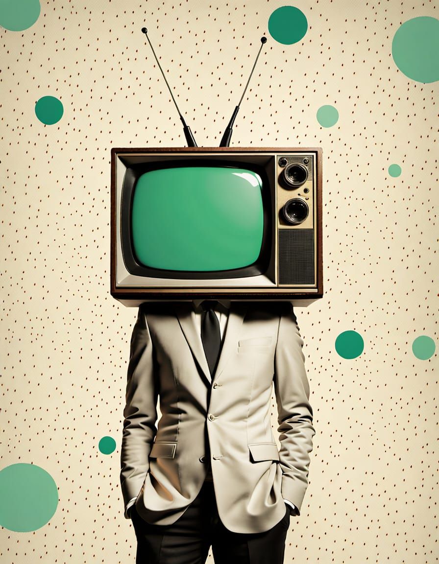 Pop Art Portrait in Bold Minimalism with Vintage Television