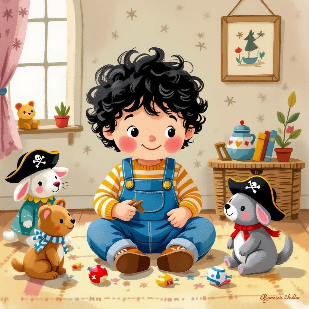 Boy's Pirate Adventure in Storybook Illustration Style