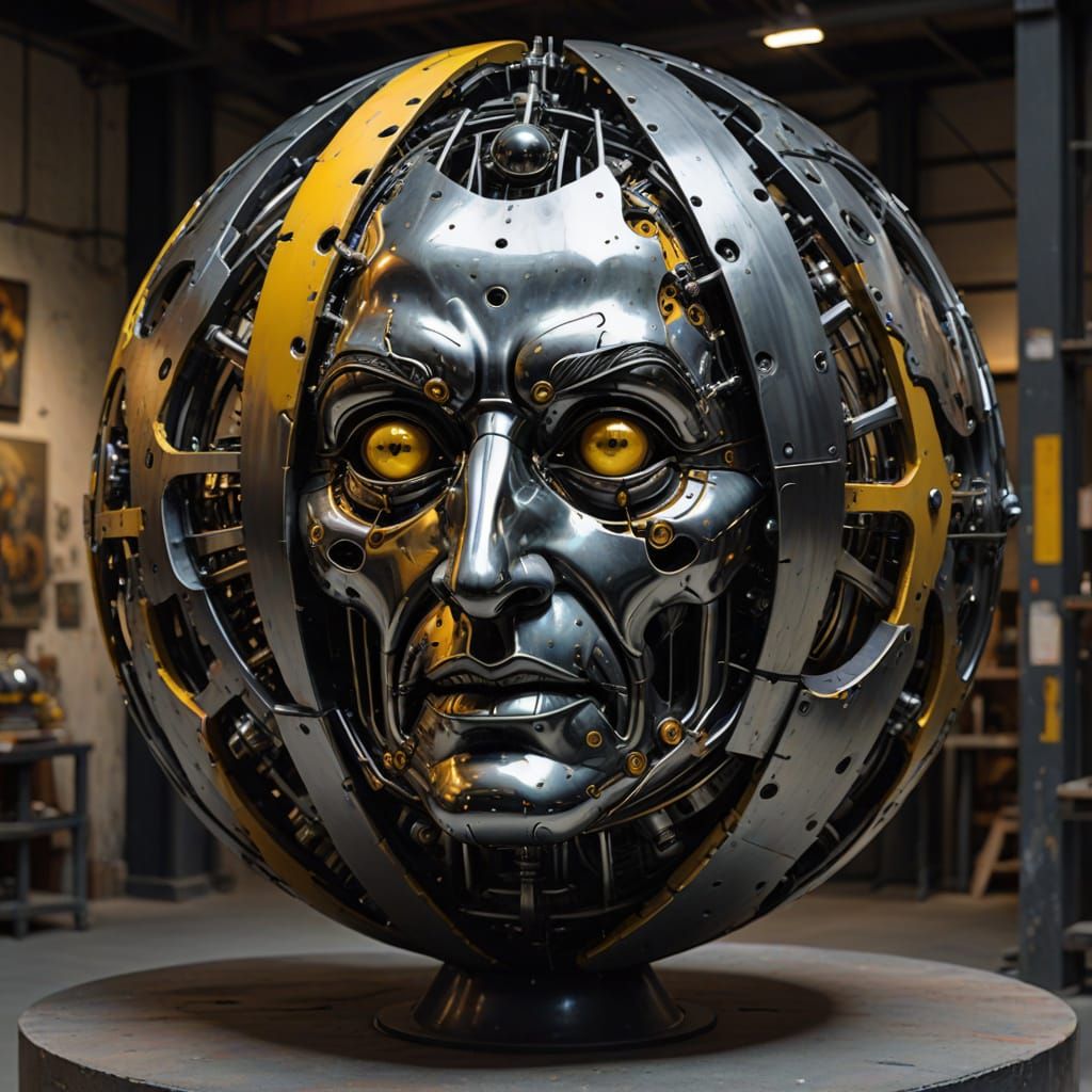 Mechanical Sculpture with Whimsical Face