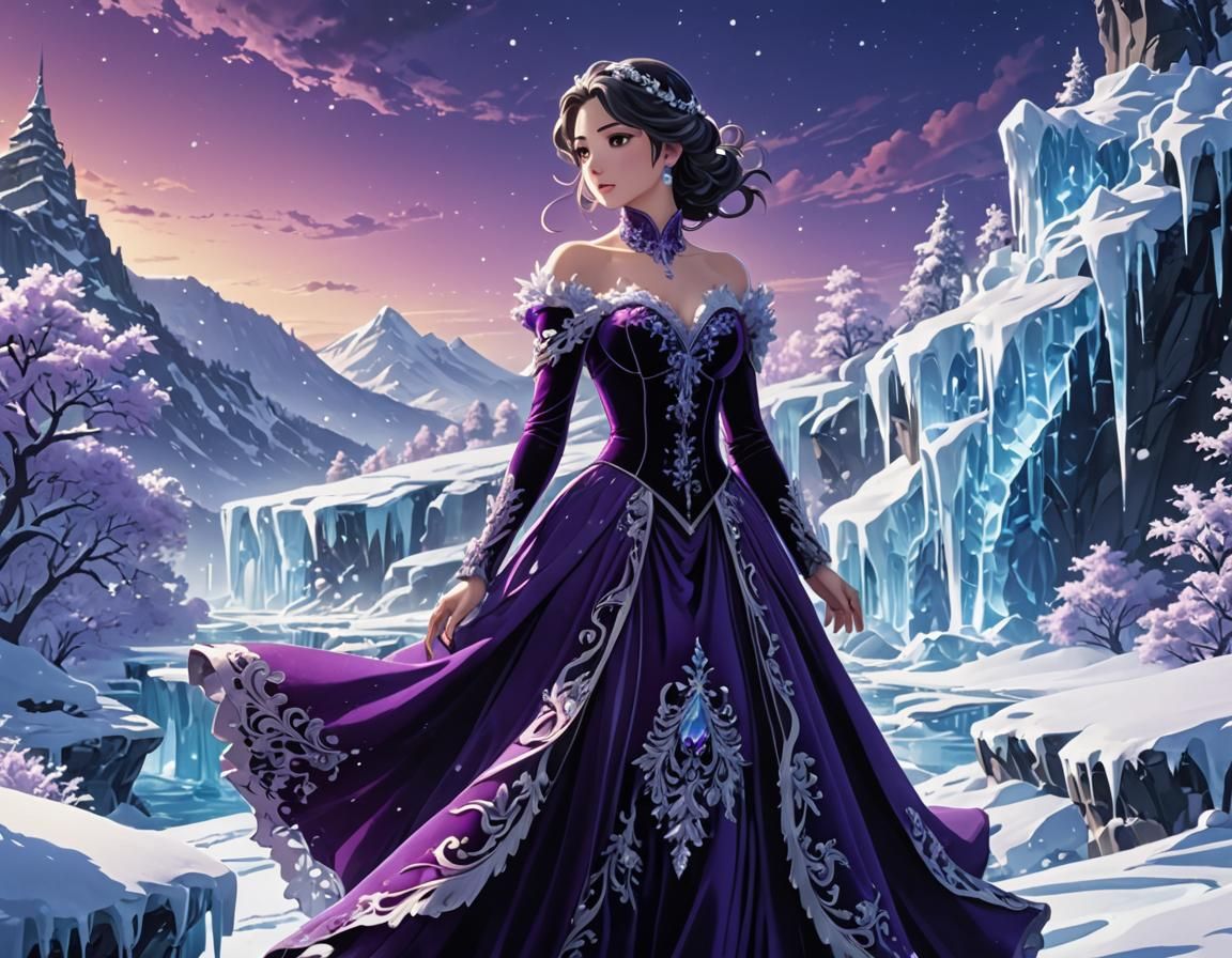 Icy Winter Landscape with Figure in Anime Style