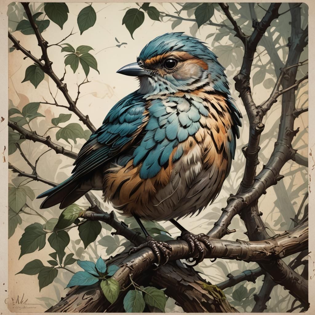 Vintage Postcard of Bird on Branch