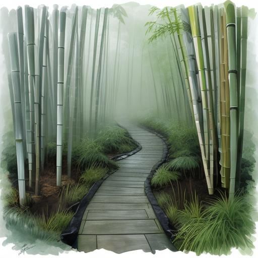 Bamboo in Heavy Rain: Watercolor Impression