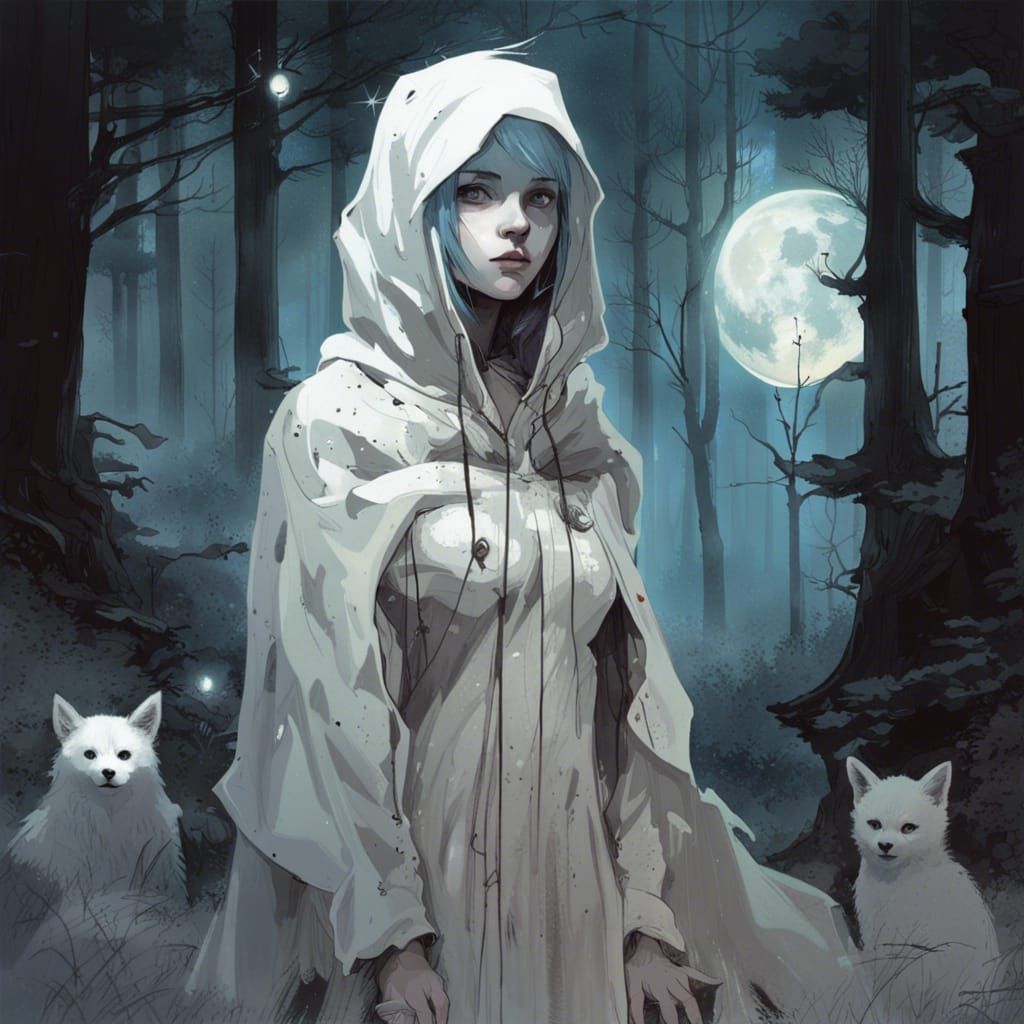 Ethereal Ghostly Woman in Forest, Digital Art