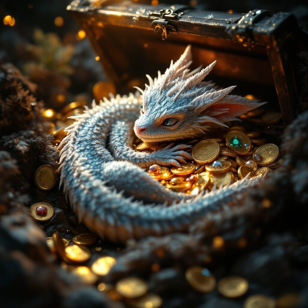 Frost Dragon Cub in Treasure Chest, Cinematic Style