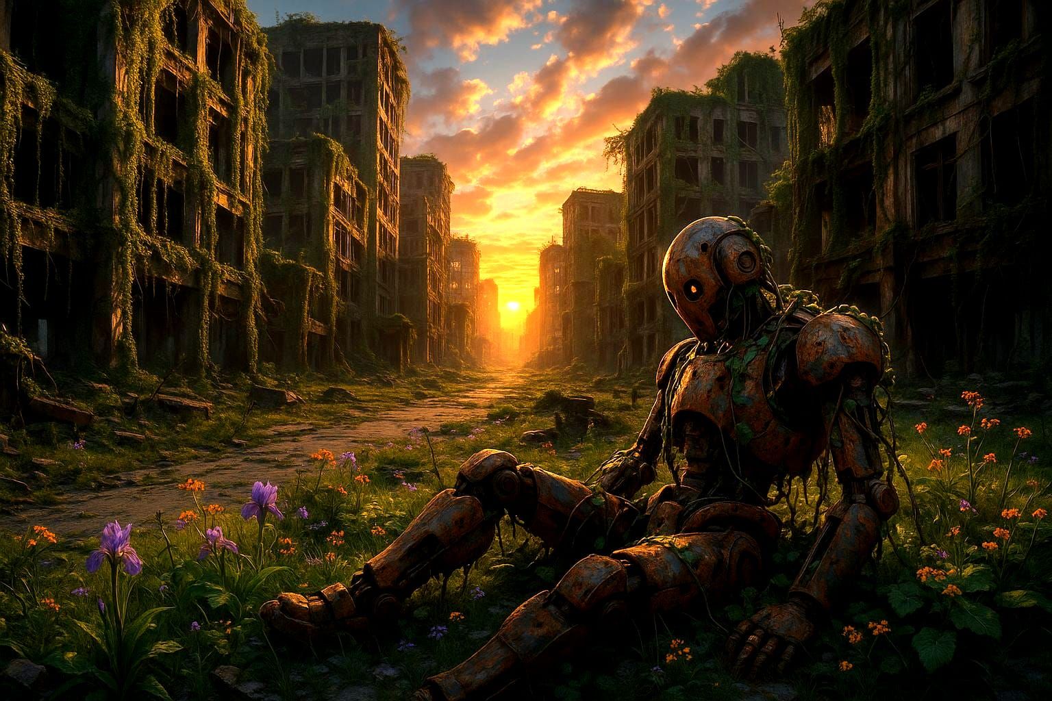 Lush Overgrowth in Post-Apocalyptic City Ruins