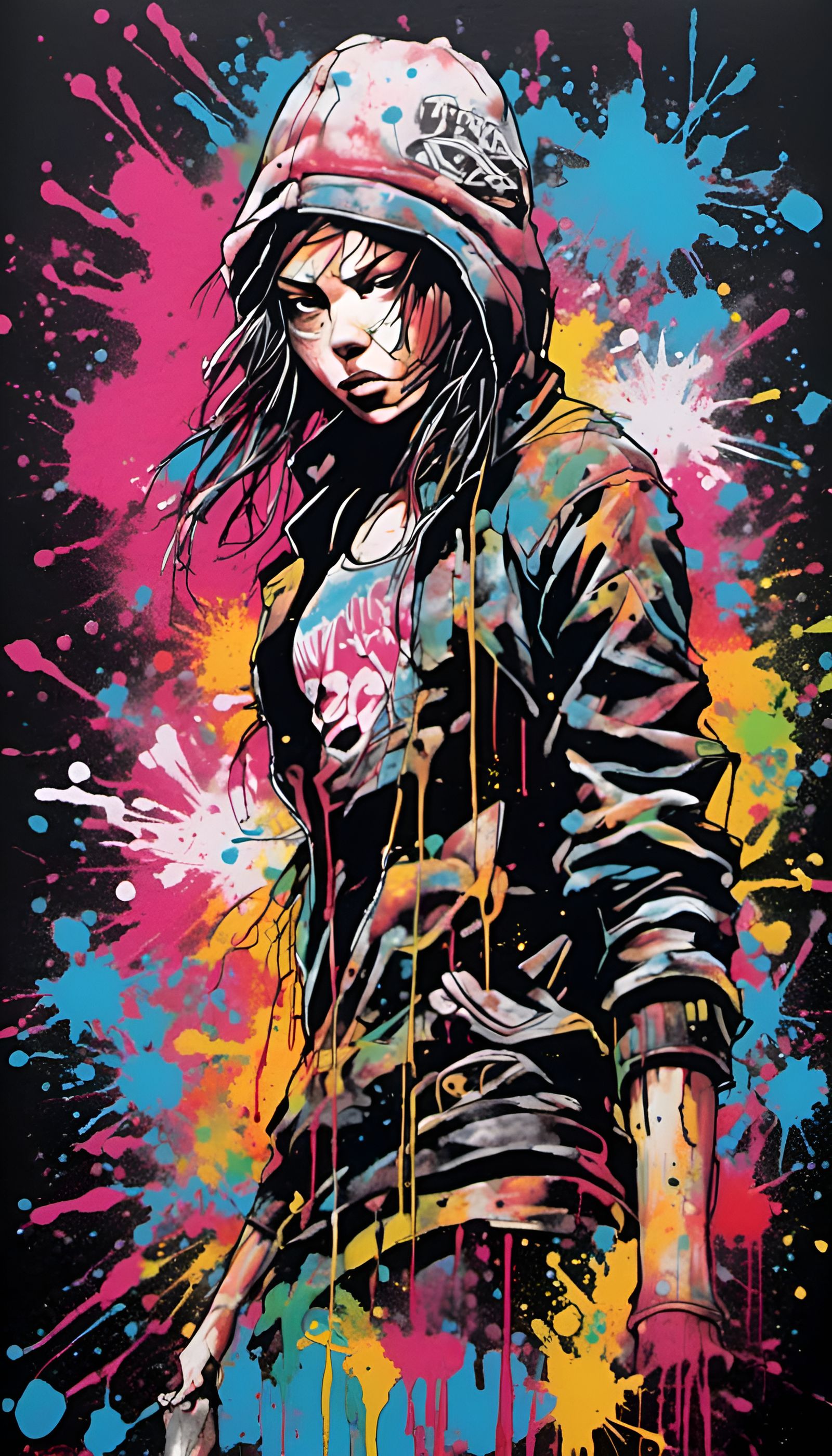 Ice Anime Fighters in Splatter Graffiti Style
