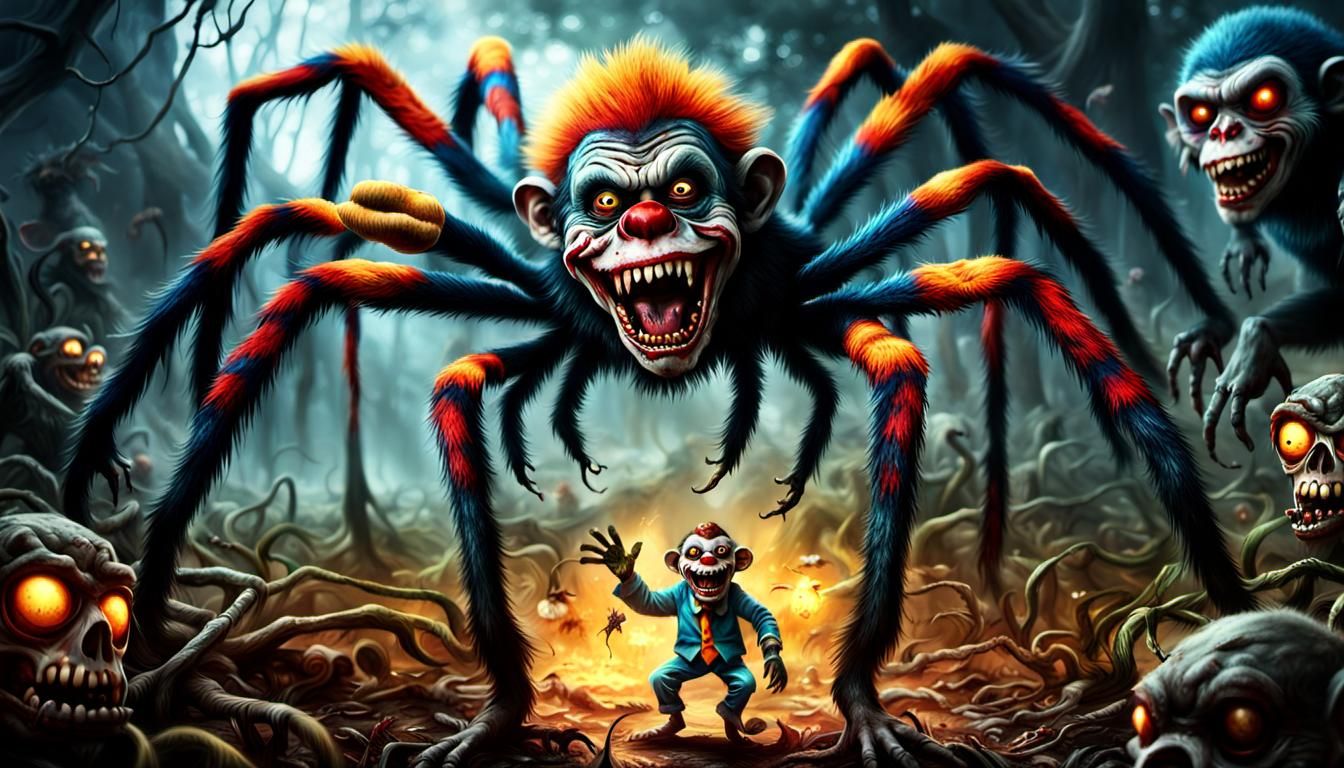 Maniacal Zombie Monkey Monster Clown Spider: Digital Art