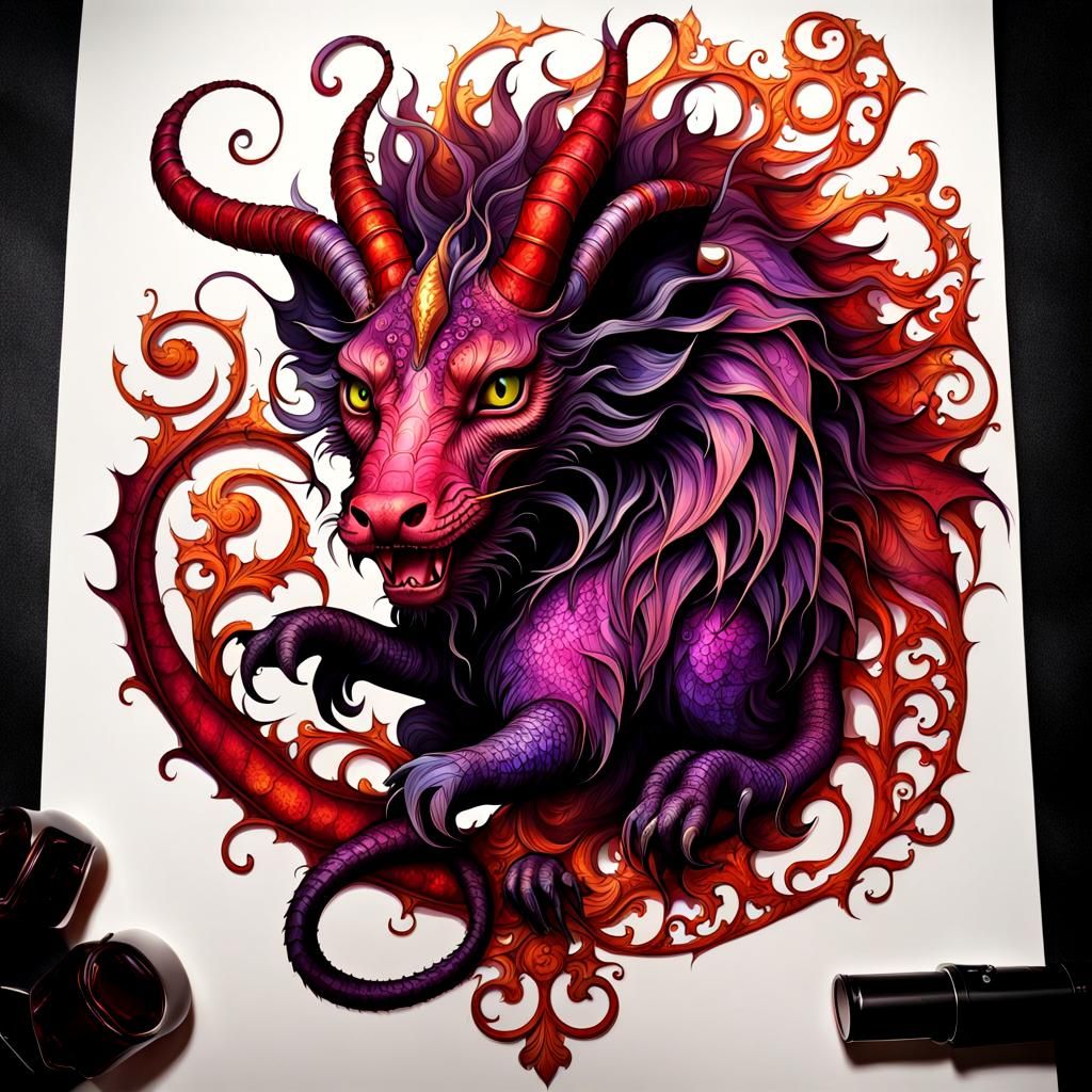 Manticore in Filigree with Alcohol Ink