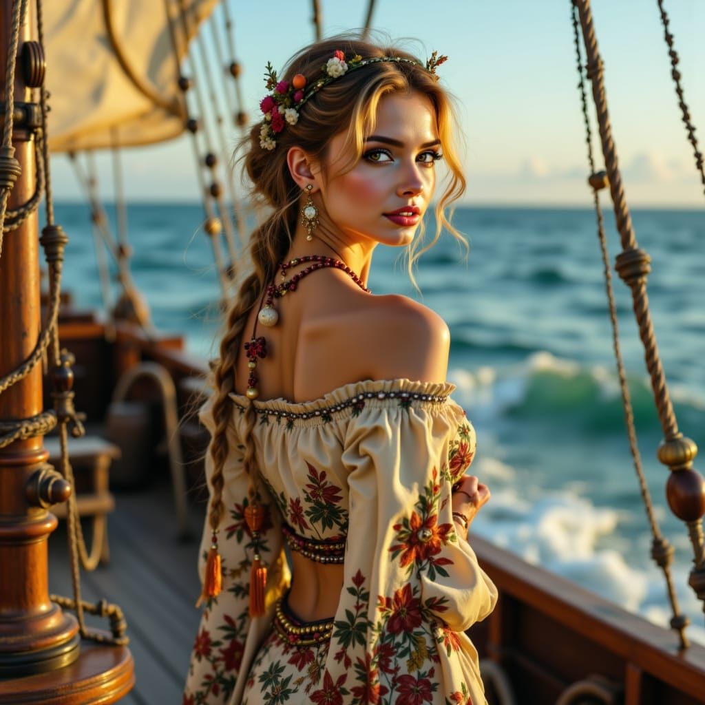 Mystical Pirate Maiden on a Vintage Ship