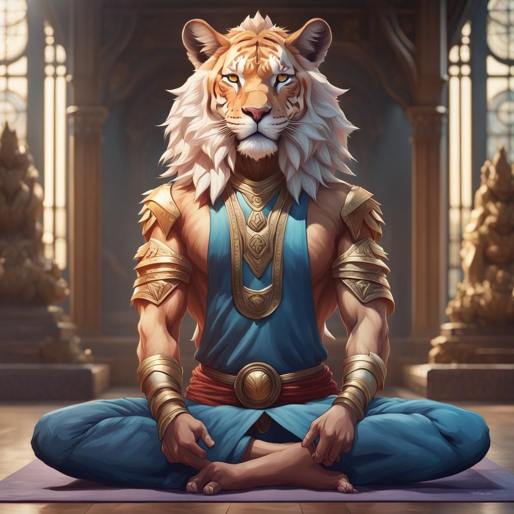 Liger in Yoga Pose: Detailed Concept Art