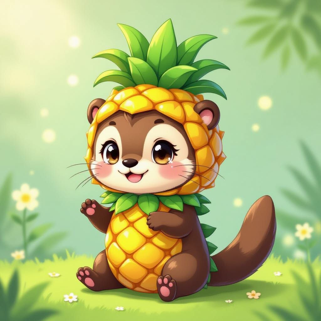 Cute Chibi Otter Dressed as a Pineapple in Anime Style