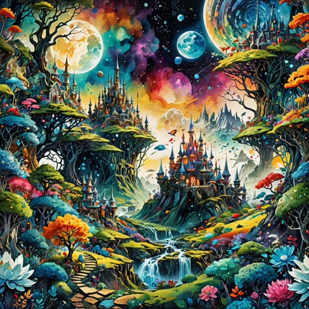 Cinematic Wonderland: Galactic Watercolor Art