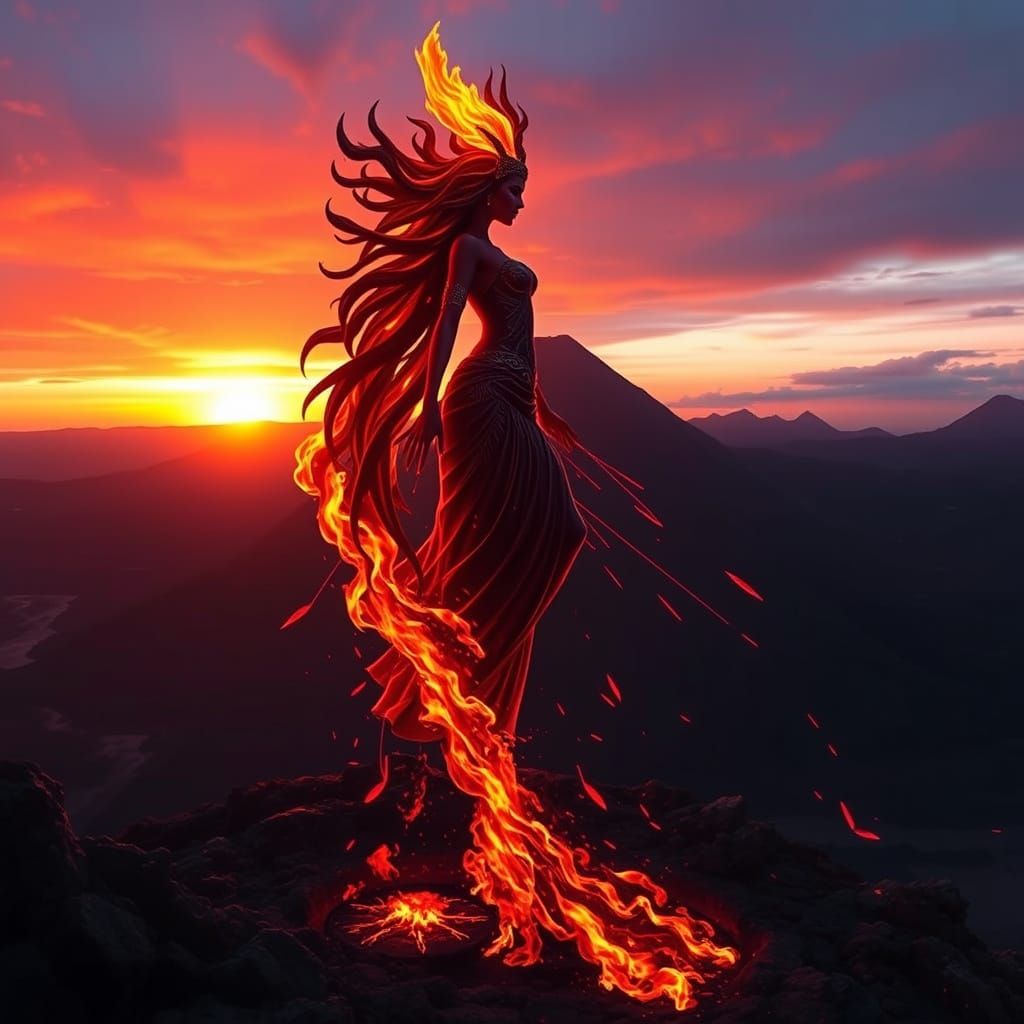 Fire Goddess at Volcano Sunset