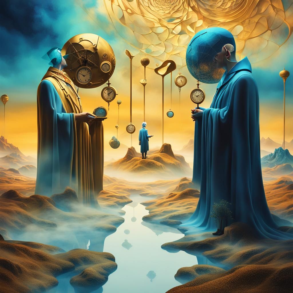 Surreal Dreamscapes in Vibrant Blue: A Faceless Figure in a...