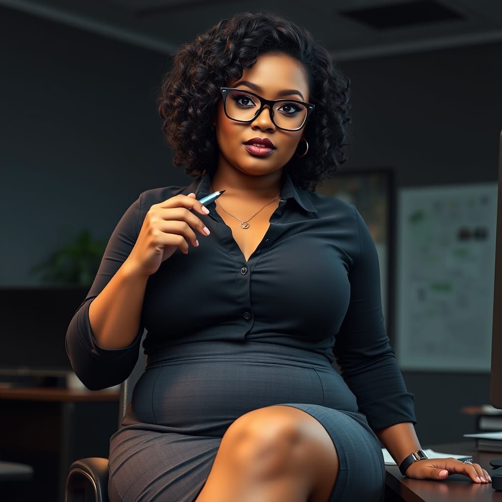 Seductive Office Look: Curvy Woman in Modern Office