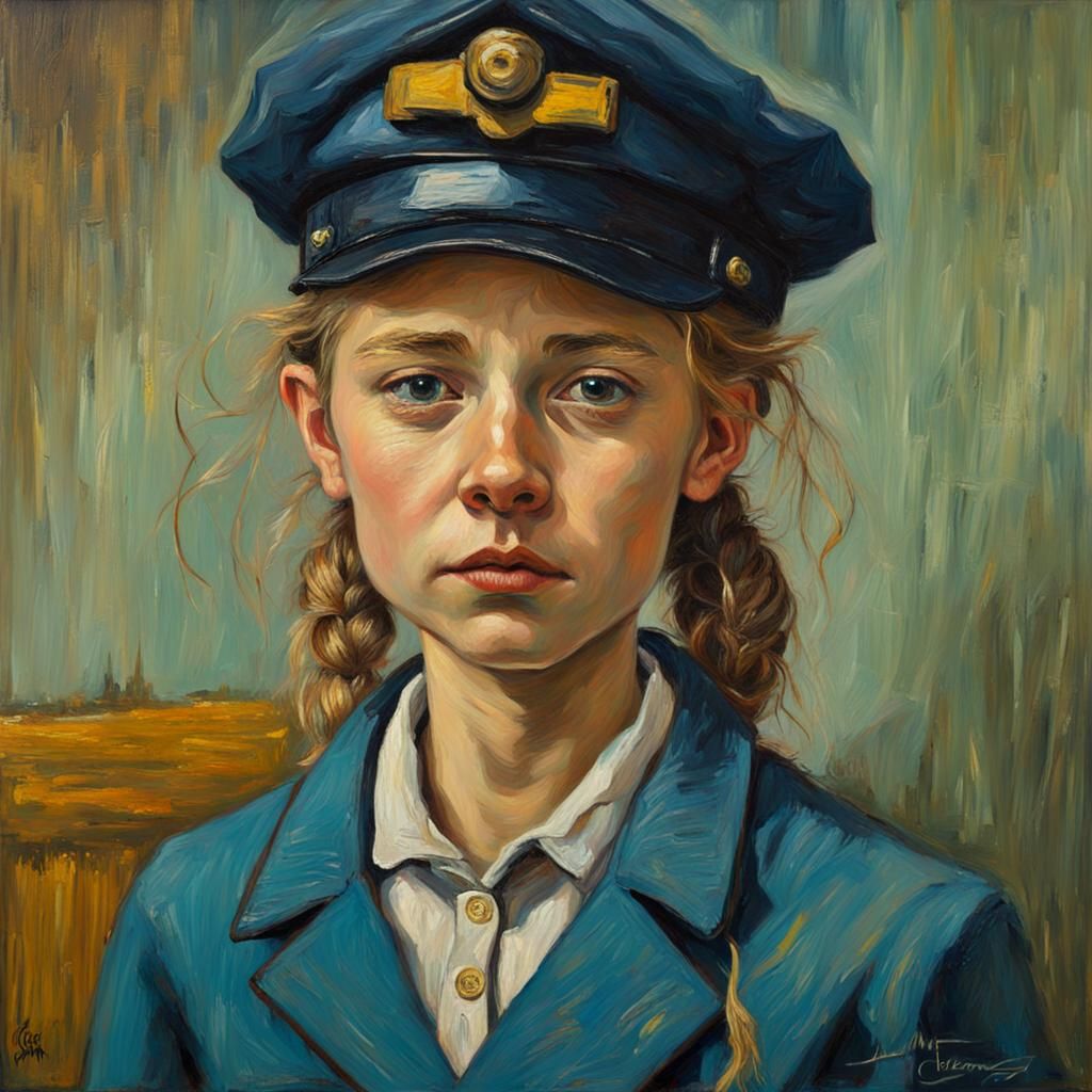 Greta as Postman: Van Gogh Inspired Oil Painting