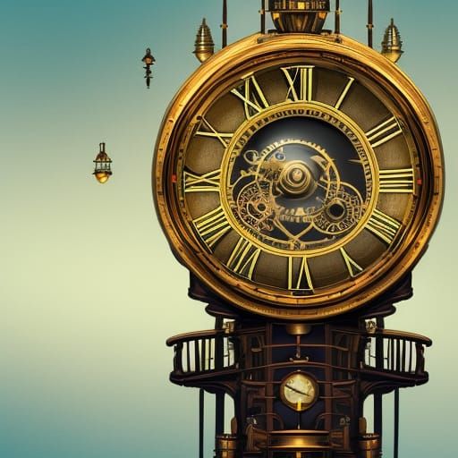 Steampunk Clock Tower in Detailed Matte Painting