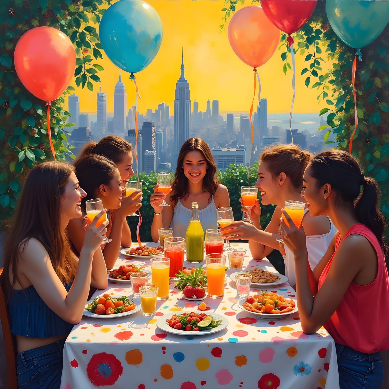 Youthful Figures Celebrate a Vibrant New Year in Expressive,...