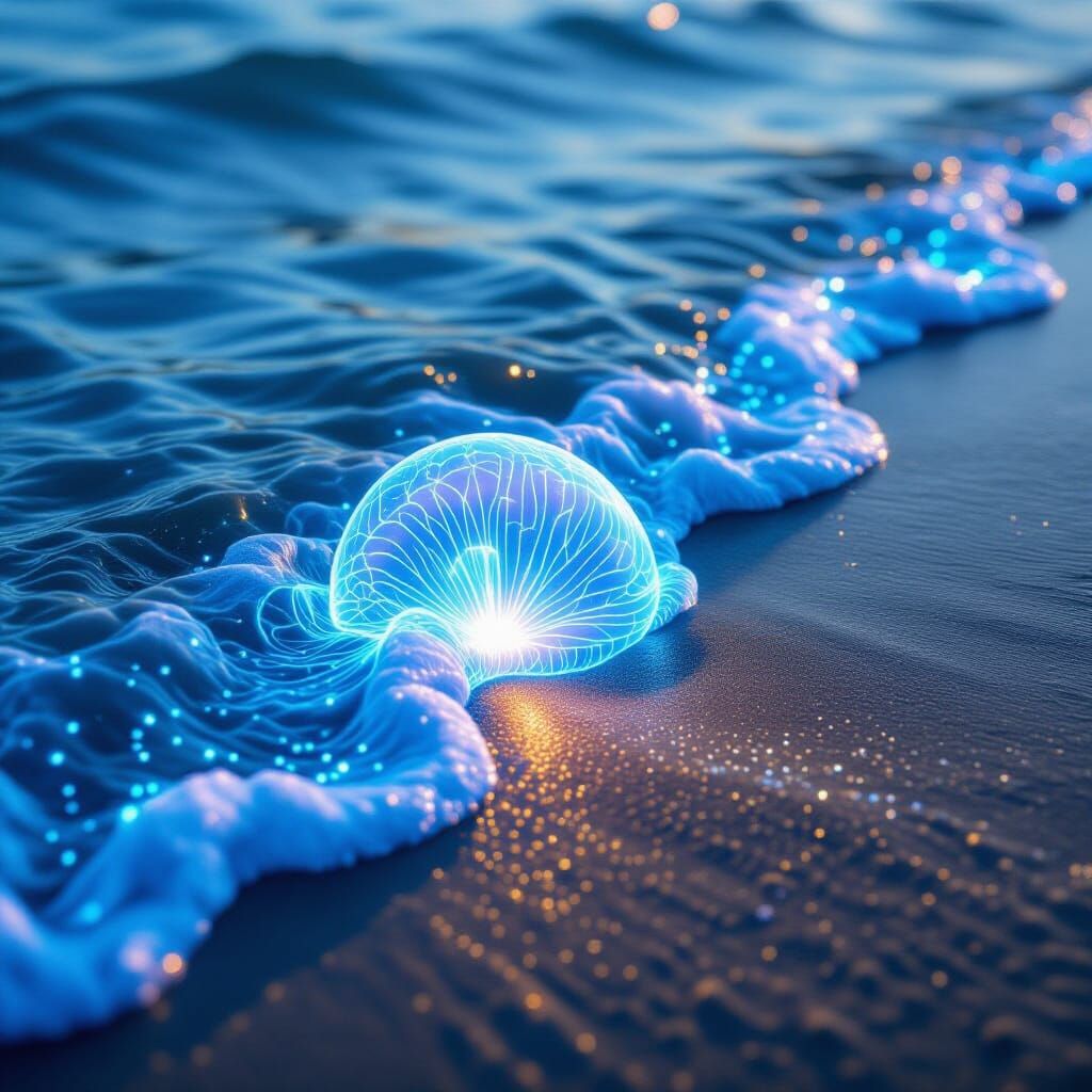 Bioluminescent Waves Sparkle at Night