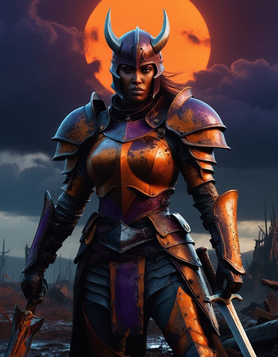 Epic Dark Fantasy Demon Knight in Muddy Armor