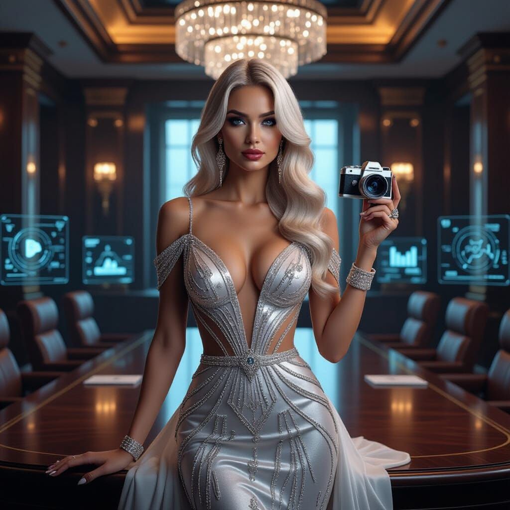 Futuristic Businesswoman in Art Deco Cyberpunk Style