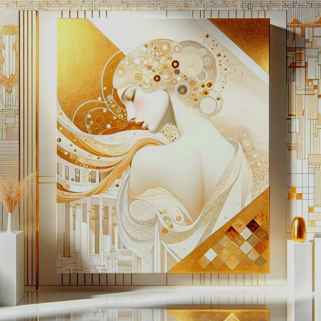 Ethereal Art Deco Muse in Cream and Gold