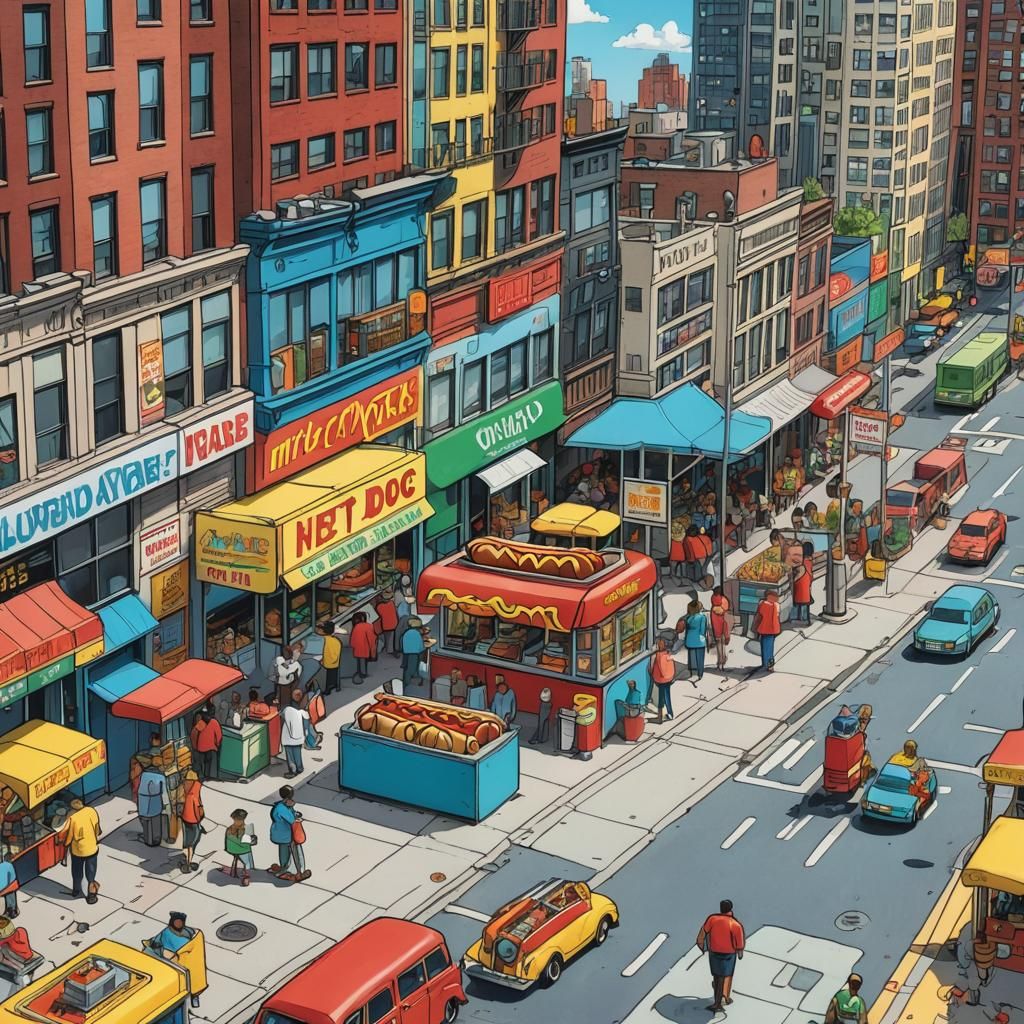 Cartoon Hot Dog Stand in New York City