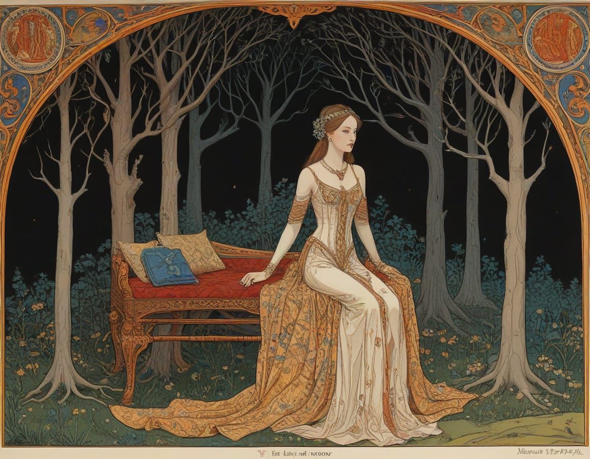 Ethereal Goddess in Medieval Illuminated Manuscript Style