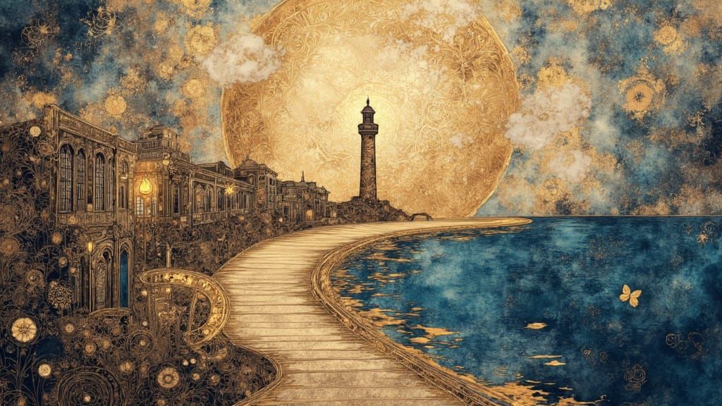 Lighthouse Line Art with Electric Flourishes