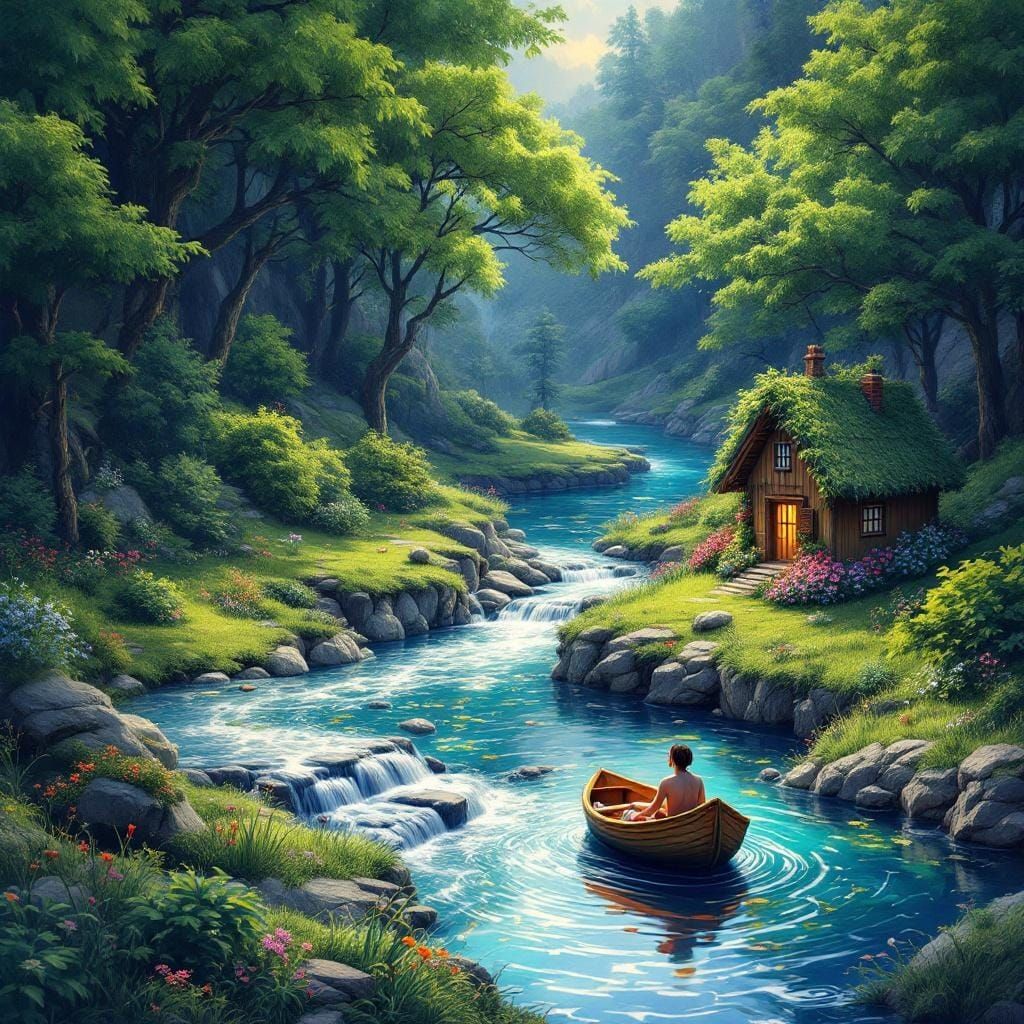 Surreal Open Book River Scene, Digital Art