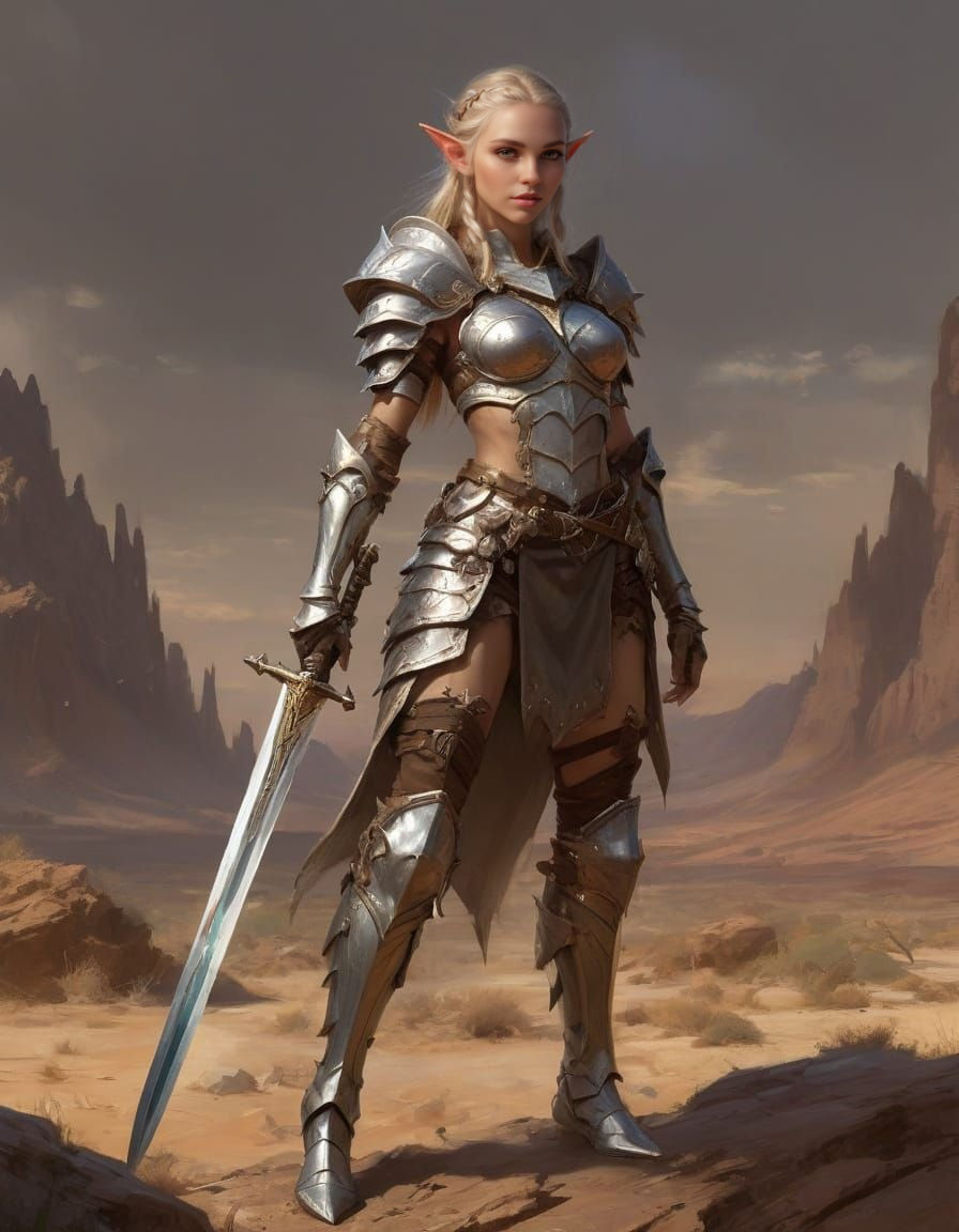 Elf Warrior in Desert Landscape Digital Painting