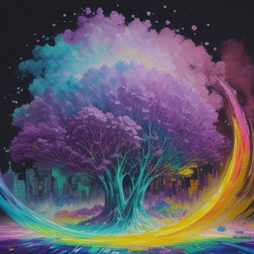 Rainbow Poetry on Golden Parchment in Neo-Impressionism