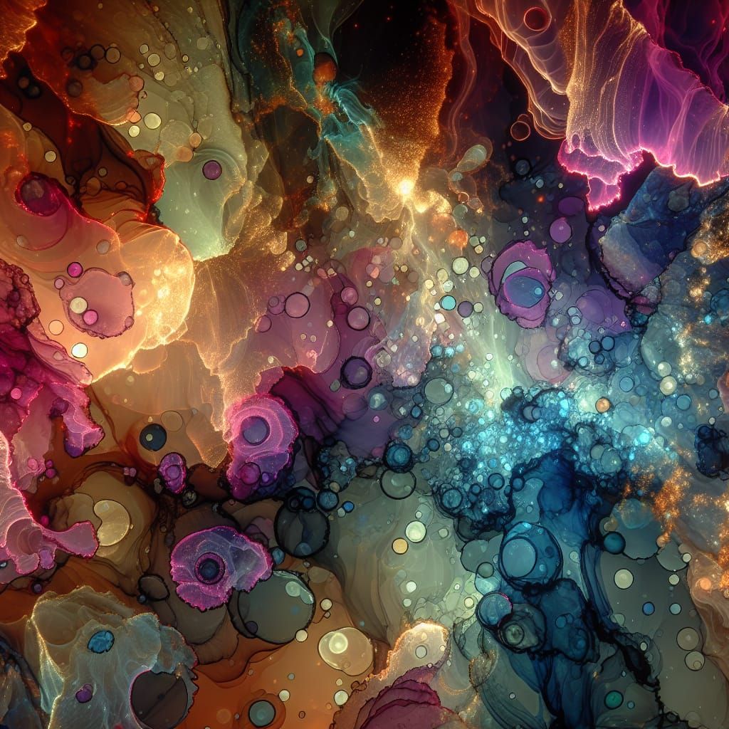 Abstract Alcohol Ink Art with Fluorescent Depth