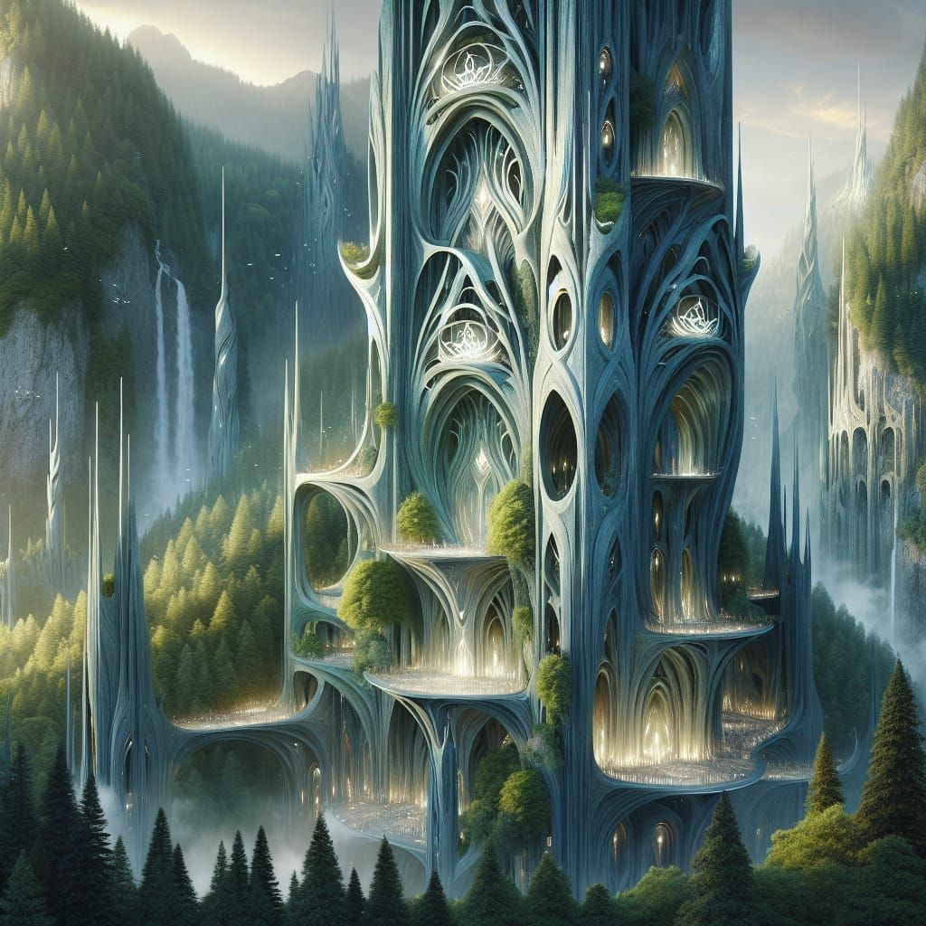 Elven Skyscraper Sfaveltar with Bioluminescent Runes