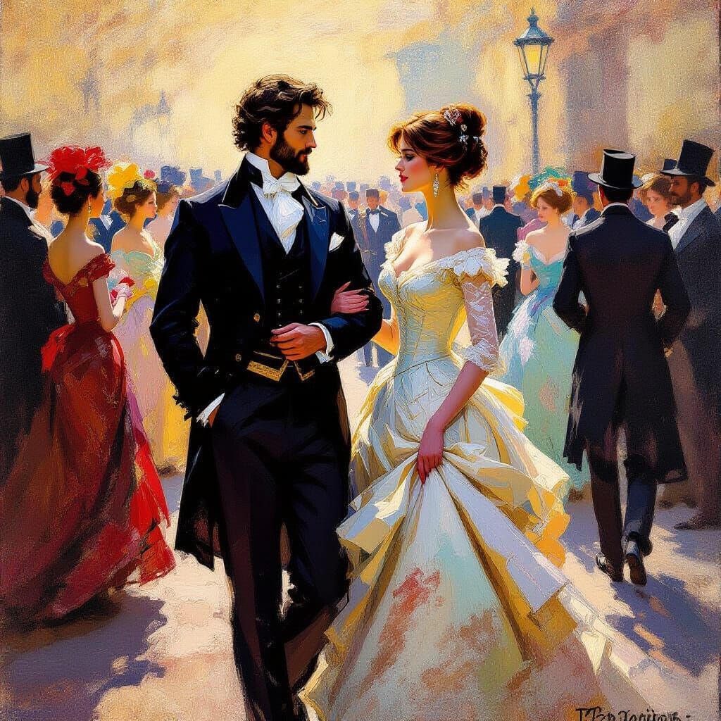 Impressionist Oil Painting of Societal Tension