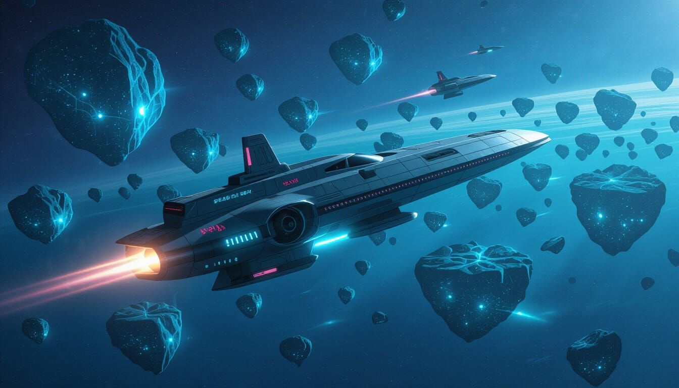 Futuristic Space Cruiser Navigates Bioluminescent Asteroids ...