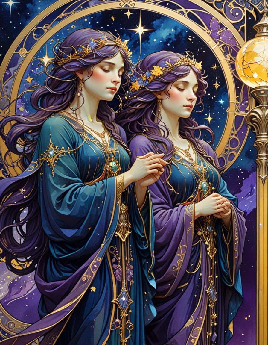 Mystical Star-Born Sages in Art Nouveau Style