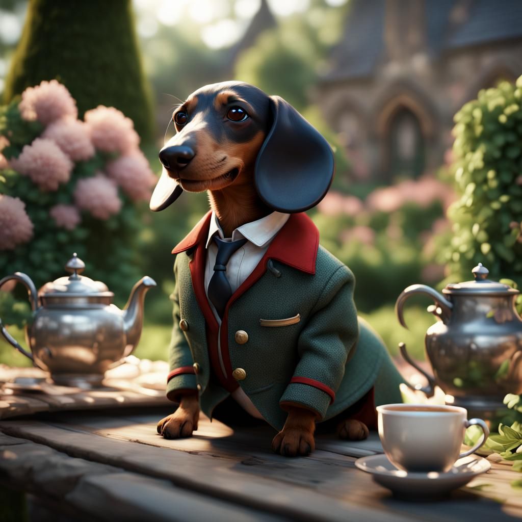 Dachshund in Garden: 3D Game Cinematic Render